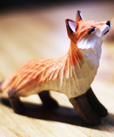 Fox Wood Art Figurine Handmade Unique